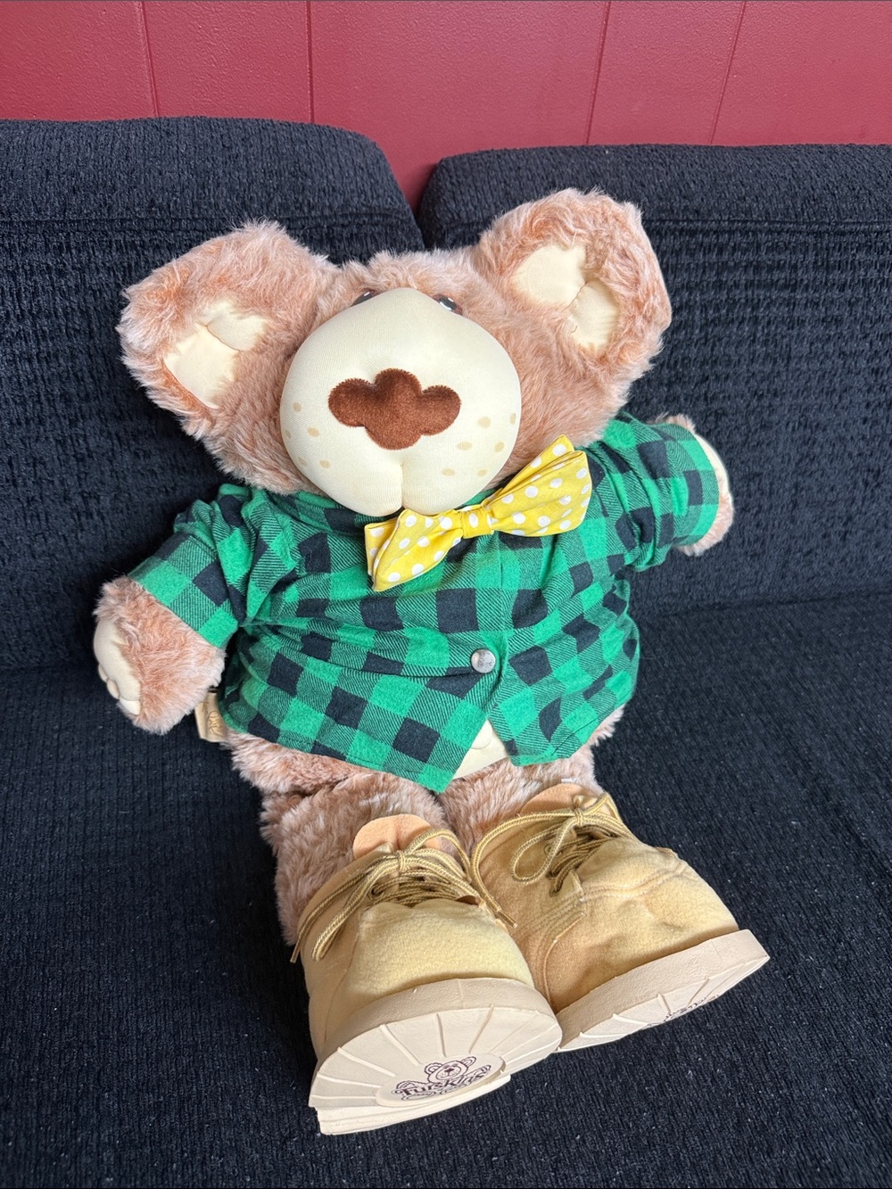 Vtg 1980s Furskins Bear Green Plaid Shirt...